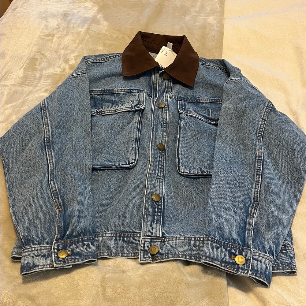 H&M Denim Jacket with Contrast Brown Collar